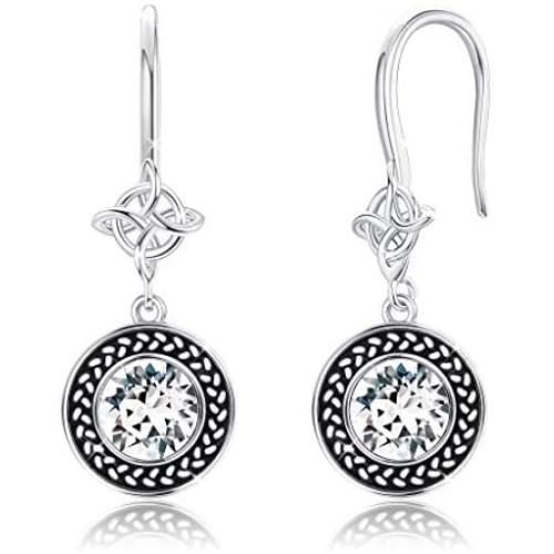 Sllaiss 18K Gold Plated Drop Earrings for Women Dangle Earrings Sparkling Austrian Crystal Celtic Knot Jewelry Gift for Christmas Birthday Anniversary with Box