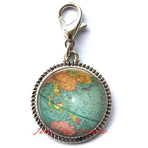 Charming Fashion Zipper Pull，Globe Jewelry, Fashion Globe Charm Zipper Pull, Globe Art Charm Zipper Pull, Teacher Gift, World Travel Adventurer, World map Globe jewelry-HZ0059