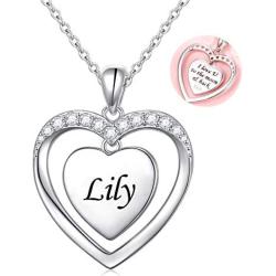 Sterling Silver Heart Personalized Custom Name Necklace Script Initial Nameplate I Love You to the Moon and Back Necklace Jewelry for Women