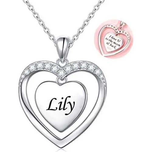 Sterling Silver Heart Personalized Custom Name Necklace Script Initial Nameplate I Love You to the Moon and Back Necklace Jewelry for Women Sterling Silver Heart Personalized Custom Name Necklace Script Initial Nameplate I Love You to the Moon and Back Necklace Jewelry for Women