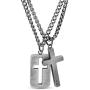 Steve Madden 28'' Oxidized Stainless Steel Box and Curb Chain Cross Pendant and Dogtag Duo Necklace Set For Men