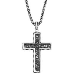 Mens Stainless Steel Antique Cross Pendant - 24 Inch Box Chain