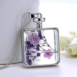 YAZILIND Platinum Plated DIY Dried Flower Square Lockets Pendant Necklace Birthday Gift