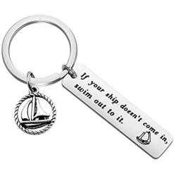 CYTING Inspirational Gift If Your Ship Doesnt Come in Swim Out to It Sailboat Keychain Nautical Jewelry Motivational Gift for Sailor Captain Fisherman Sailing Enthusiast