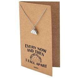 Quan Jewelry Taco Necklace, Gifts for Foodie Taco Lovers Mexican Food, Spanish Taco, Fall Apart Funny Quote Pendant Charm - 100% Handmade
