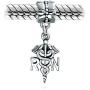 Nurse Nursing RN Registered Caduceus Cross Shape Dangle Charm Bead For Women Graduate Enamel .925 Sterling Silver Fits European Bracelet