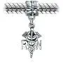Nurse Nursing RN Registered Caduceus Cross Shape Dangle Charm Bead For Women Graduate Enamel .925 Sterling Silver Fits European Bracelet