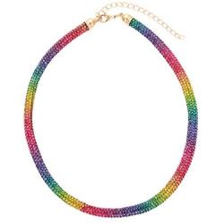 ZITULRY Crystaldust Choker Necklace for Women Rainbow Colored Rhinestone Beaded Choker Necklace for Girls