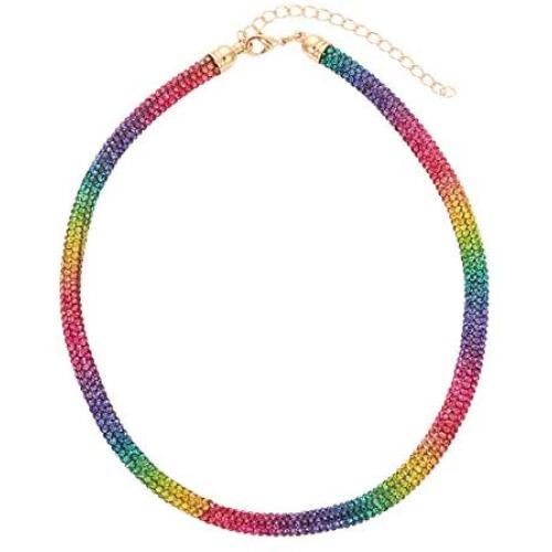 ZITULRY Crystaldust Choker Necklace for Women Rainbow Colored Rhinestone Beaded Choker Necklace for Girls
