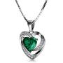 DEPHINI - Green Heart Necklace - 925 Sterling Silver - Peridot Birthstone Embellished with Branded Crystal Pendant - Fine Jewellery Woman Necklace 18'' Rhodium Plated Silver Chain - Cubic Zirconia
