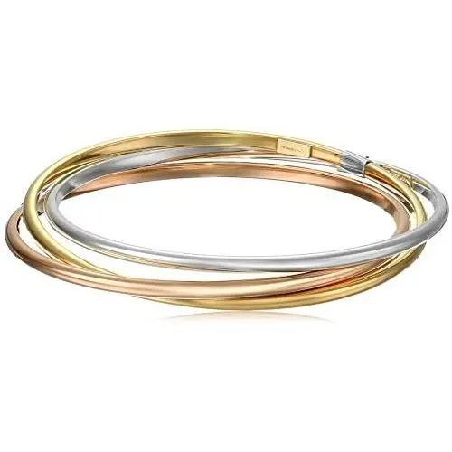 14k Gold-Bonded Sterling Silver Tri-Color Interlocking Bangle Bracelets, 8''