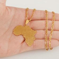 Davitu Gold Color Africa Map Hip-hop Style Pendant Necklaces with Sierra Leone for Women Men African Maps Jewelry Gifts #J0581 - (Length: 45cm by 3mm Chain)