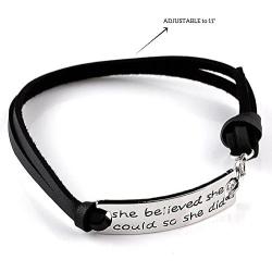 Luvalti Inspirational Leather Bracelet 10’’ - “She Believed she Could so she did” - Personalized Jewelry