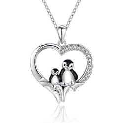 CHENGHONG 925 Sterling Silver Penguin Heart Pendant Cute Animal Necklace Penguin Necklace Jewelry Birthday Gifts for Women, Daughters, Loved Ones