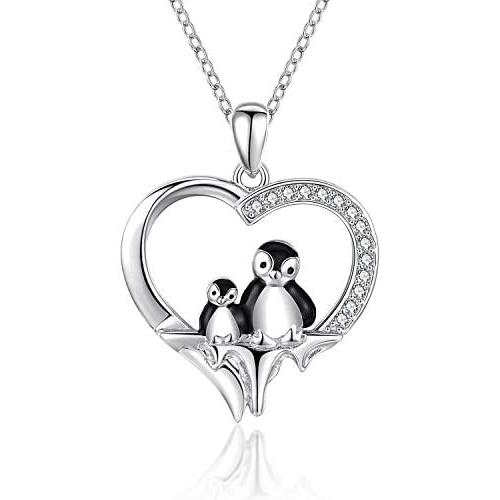 CHENGHONG 925 Sterling Silver Penguin Heart Pendant Cute Animal Necklace Penguin Necklace Jewelry Birthday Gifts for Women, Daughters, Loved Ones
