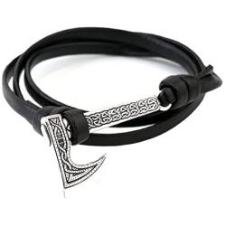 Dawapara New Simple Viking Axes Anchor Celtic Knot Pendant Bracelet Amulet Jewelry for Men 7.87''