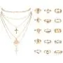 FIBO STEEL 16 Pcs Layered Choker Necklaces Vintage Knuckle Rings Set for Women Tag Coin Cross Crucifix Pendant Necklace Stackable Midi Finger Ring Jewelry Set FIBO STEEL 16 Pcs Layered Choker Necklaces Vintage Knuckle Rings Set for Women Tag Coin Cross Crucifix Pendant Necklace Stackable Midi Finger Ring Jewelry Set
