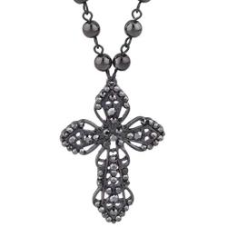 Lux Accessories Classic 80s Gothic Black Rosary Cross Beaded Pendant Necklace