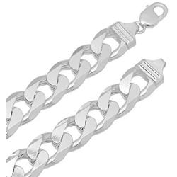 16.6mm Solid .925 Sterling Silver Beveled Curb Chain Necklace