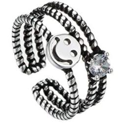 kelistom Silver Smile Face Open Ring for Women Men Adjustable Wide Smiling Statement Ring Fashion Party Jewelry