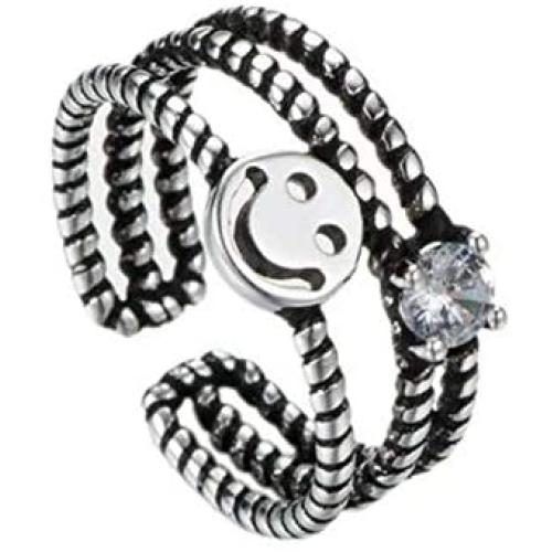 kelistom Silver Smile Face Open Ring for Women Men Adjustable Wide Smiling Statement Ring Fashion Party Jewelry