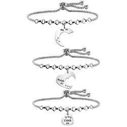 FUSTMW 3 Sister Bracelets Big Sis Middle Sis Little Sis 3 Pieces Matching Heart Bracelets of 3 Sister Jewelry Gift for Best Friends 9 Inch Adjustable Chain