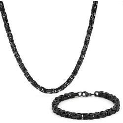 GuoShuang Mens Stainless Steel Mechanic Chunky Byzantine Chain Bracelet and Necklace Jewelry Set