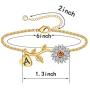 Anoup Initial Sunflower Bracelets for Girls Women, 14k Gold Plated Sunflower Bracelets Initial Bee Sunflower Charm Bracelets Sunflower Jewelry Sunflower Gifts for Girls Women Gold White Gold