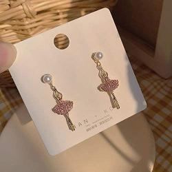 Sweet Dancing Girl Long Stud Earrings for Teen Girl Temperament Inlay Rhinestone Ballerina Drop Dangle Earrings for Women Jewelry