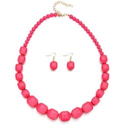 Statement Geometric Beads Necklace Earrings Set Chunky Colorful Bohemia Acrylic Strand Necklace for Women Girls Vacation Costume Jewelry Gift