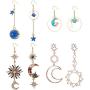 LOYALLOOK 4 Pairs Bohemia Moon and Star Earth Hollow Asymmetric Earrings for Women Crystal Long Drop Dangle Earring Jewelry