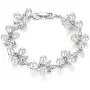 EVER FAITH Womens CZ Cream Simulated Pearl Floral Leaf Wedding Bride Tennis Bracelet Clear Silver-Tone