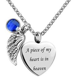 LovelyCharms Love Heart Angel Wings Urn Necklace for Ashes Stainless Steel Keepsake Memorial Cremation