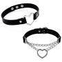 2pcs/Set Love Heart PU Leather Choker Necklace Collar O-Ring Gothic Punk Rock Adjustable for Women Girls Cosplayer Costume Party Accessory