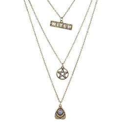 Lux Accessories Burnished Gold Witch Wiccan Pentagram Opal Layered Necklace