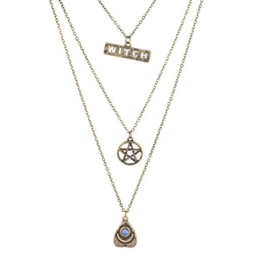 Lux Accessories Burnished Gold Witch Wiccan Pentagram Opal Layered Necklace