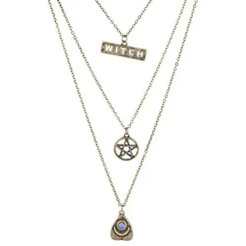 Lux Accessories Burnished Gold Witch Wiccan Pentagram Opal Layered Necklace Lux Accessories Burnished Gold Witch Wiccan Pentagram Opal Layered Necklace