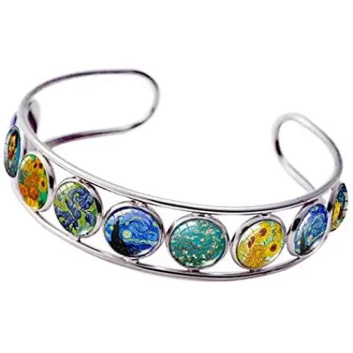 Cuff Bracelet Art Pattern Under Glass Dome Jewelry Handmade Cuff Bracelet Art Pattern Under Glass Dome Jewelry Handmade