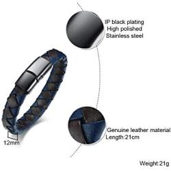 MPRAINBOW Mens Personalized Stainless Steel Brown & Blue Braided Genuine Leather Bracelet with Magnetic Clasp Bangle Gift for Dad Husband Bf Son Friends