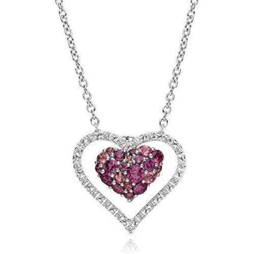 Multi-Gemstone Layered Double Heart Pendant and Natural Diamond Accent Women Jewelry Anniversary Birthday Valentines
