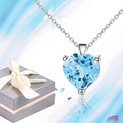 Qitian Jewelry Sky Blue Topaz Necklace - 925 Sterling Silver 1.47 CT Heart Necklace March Birthstone Necklace Pendant Birthday Anniversary Christmas Jewelry Gift for Women Girls