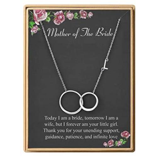 SANNYRA Mother of The Bride Necklace Initial Two Interlocking Infinity Double Circles Necklace 26 Letters Alphabet Jewelry for Women Mother Gifts