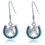 Sterling Silver Created Blue Opal Horseshoe Horse Dangle Earrings