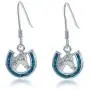 Sterling Silver Created Blue Opal Horseshoe Horse Dangle Earrings Sterling Silver Created Blue Opal Horseshoe Horse Dangle Earrings