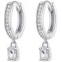 CZ Crystal Drop Dangle Hoop Earrings for Women Girls Sterling Silver 18K White Gold Plated Charms Pave Cubic Zirconia Square Diamond Small Cartilage Tragus Stud Sleeper Earrings Hypoallergenic Wedding