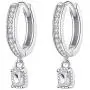 CZ Crystal Drop Dangle Hoop Earrings for Women Girls Sterling Silver 18K White Gold Plated Charms Pave Cubic Zirconia Square Diamond Small Cartilage Tragus Stud Sleeper Earrings Hypoallergenic Wedding