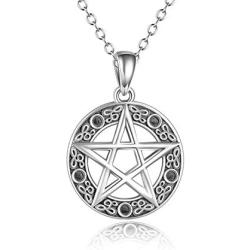 YFN Sterling Silver Pentagram Pentacle Necklace Celtic Star Moon Pendant Wiccan Jewelry Gifts for Women Men