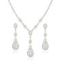 JanKuo Jewelry Rhodium Plated Bridal Long Dangle Teardrop CZ Necklace Earrings Jewelry Set, 17''