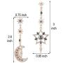 KaFu Moon and Star Earrings Long Dangle Stud Fashion Shiny Crystal Star Moon White Gold Color Drop Earrings Jewelry for Women Girl