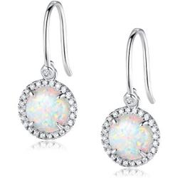 GEMSME White Gold Plated Teardrop Opal Dangle Earrings For Women